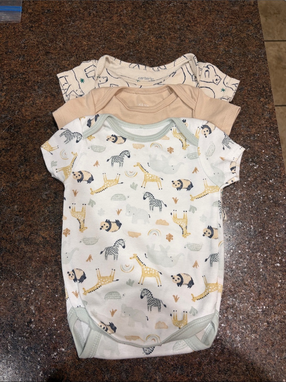 Carter's Neutral Safari & Solid One-Piece Bodysuit 3-Pack (White, Tan, Cream)